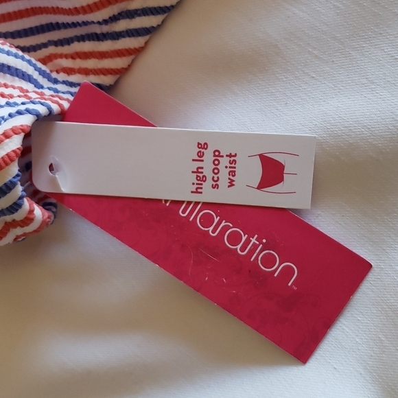 Xhilaration Blue/Dark Orange Ribbed High Leg Scoop Waist Bikini Bottoms 20/22W # - Picture 6 of 8